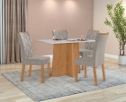 Conjunto Sala de Jantar Mesa Celebrare 120 Tampo Vidro Off White com 4 Cadeiras Rayla - Lopas