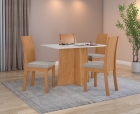 Conjunto Sala de Jantar Mesa Celebrare 120 Tampo Vidro Off White com 4 Cadeiras Athenas - Lopas