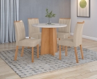 Conjunto Sala de Jantar Mesa Celebrare Tampo Vidro Red 100 Off White com 4 Cadeiras T&eacute;ssera - Lopas