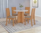 Conjunto Sala de Jantar Mesa Celebrare Tampo Vidro Redondo 100 Tampo Vidro Off White com 4 Cadeiras Athenas - Lopas