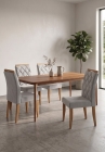 SALA DE JANTAR VENEZA 120CM LAMINADA COM 4 CADEIRAS MADEIRA MACIÇA BALI CINAMOMO LINHO