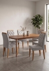 SALA DE JANTAR VENEZA 180CM LAMINADA COM 6 CADEIRAS MADEIRA MACI&Ccedil;A BALI CINAMOMO LINHO