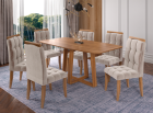 SALA DE JANTAR ISTAMBUL 180CM BARRIL S/VIDRO COM 6 CADEIRAS MADEIRA MACI&Ccedil;A LONDRES CINAMOMO VELUDO