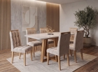 SALA DE JANTAR BALI 160CM C/VIDRO COM 6 CADEIRAS MADEIRA MACI&Ccedil;A LONDRES CINAMOMO/OFF VELUDO