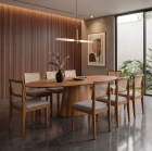SALA DE JANTAR BARCELONA 220CM COM 8 CADEIRAS MADEIRA MACIÇA SANTORINI CINAMOMO TELA/LINHO