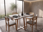 SALA DE JANTAR ATLANTA 120CM RETANTULAR C/VIDRO COM 4 CADEIRAS MADEIRA MACIÇA VIENA TELA CINAMOMO/OFF LINHO