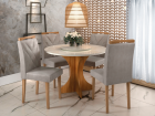 SALA DE JANTAR SIENA 100CM C/VIDRO COM 4 CADEIRAS MADEIRA MACI&Ccedil;A CALIFORNIA CINAMOMO/OFF VELUDO